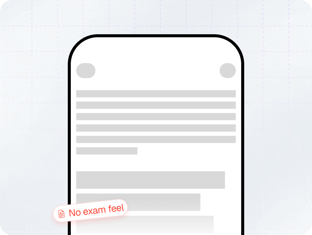 A wall of unstructured text on a phone screen, marked as having no exam feel.